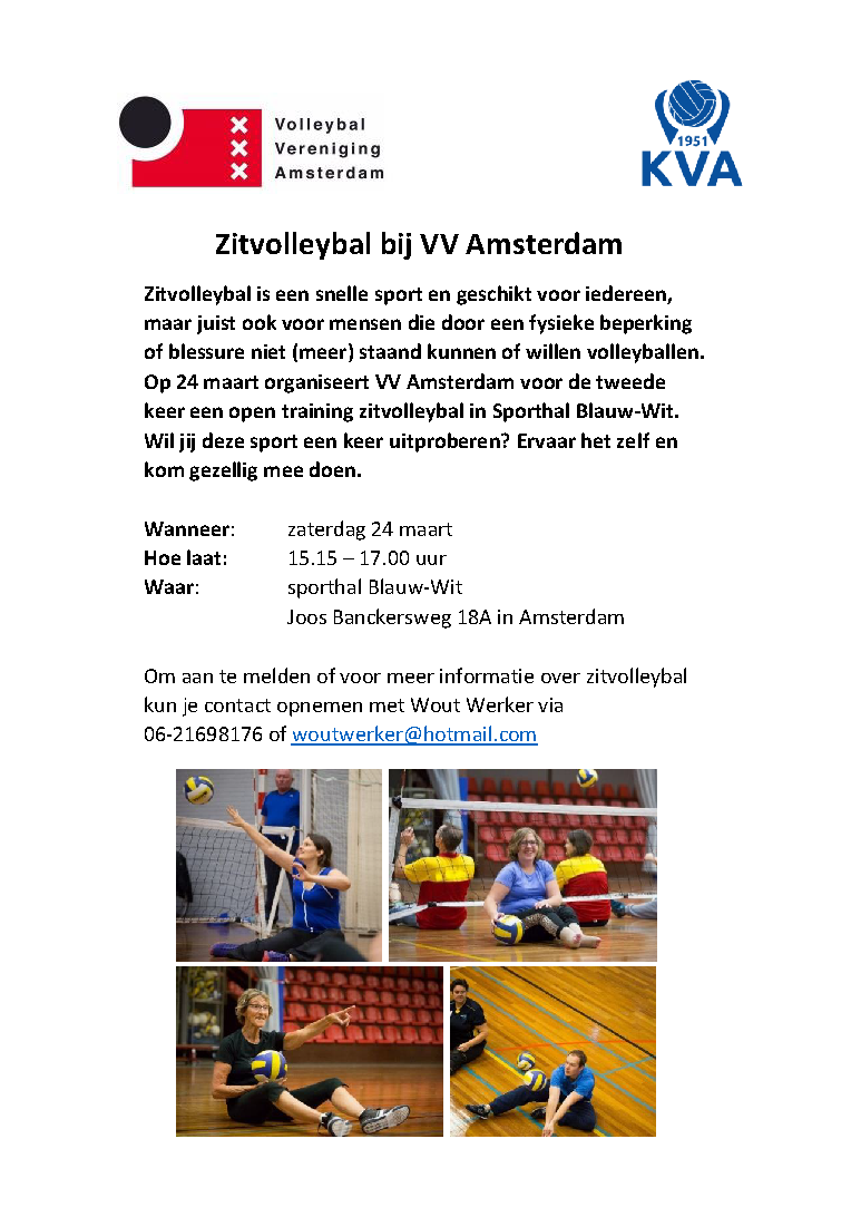 Zaterdag 24 maart open training zitvolleybal